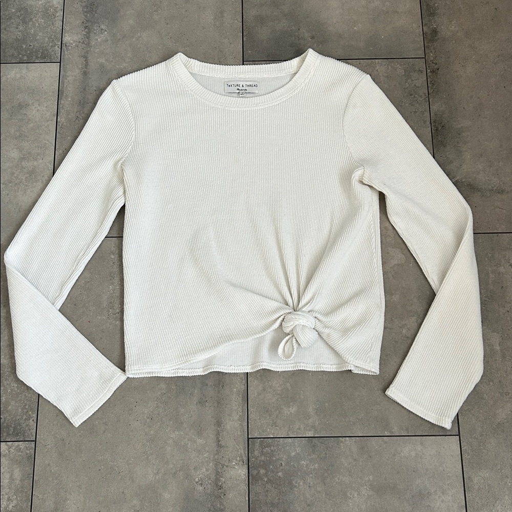 Madewell Texture & Thread Front Knot Ribbed Jacquard Top Ivory Small
